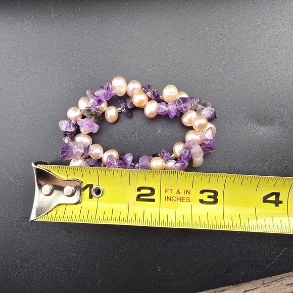 Amethyst & Freshwater Pearl Stretch Bracelet - Purple & Pink Beaded - Picture 7 of 7